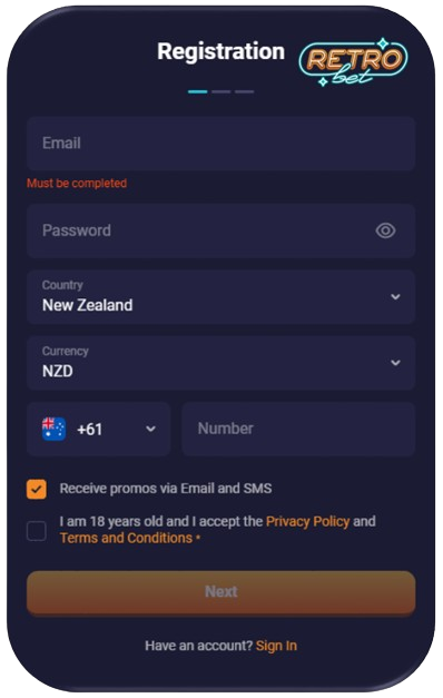 RetroBet Sign Up for new players