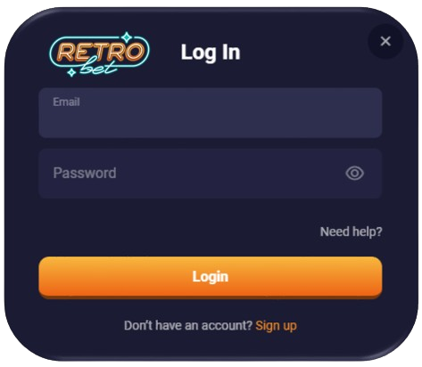 RetroBet Casino Login with email