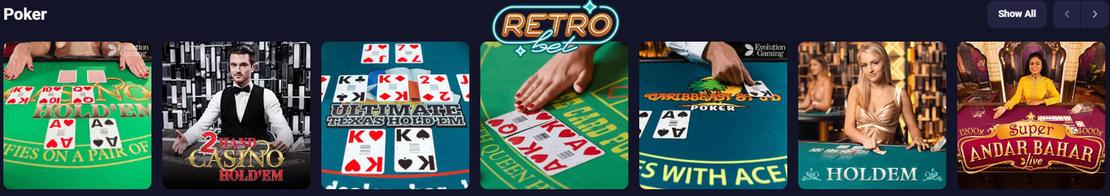 RetroBet Casino live poker